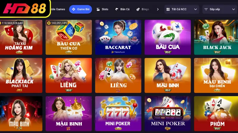 Sảnh game bài - Đỉnh cao trí tuệ và chiến lược tại HD88