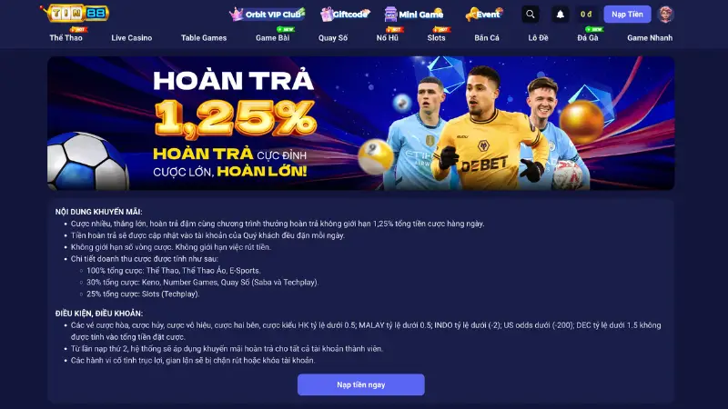 Hoàn trả theo ngày - Gói khuyến mãi TIN88 được cộng đồng đánh giá cao